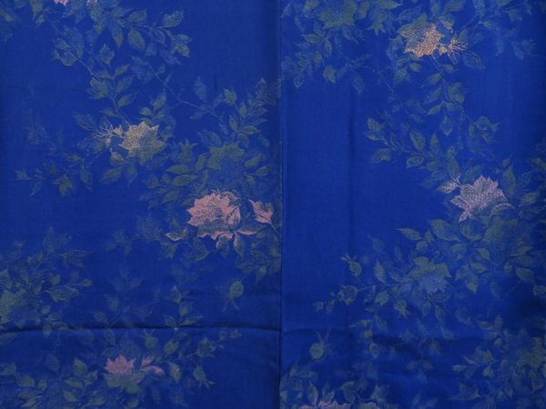 Photo5: 5417T04z920 Vintage Japanese Kimono Silk KOMON Flower Oriental blue (5)