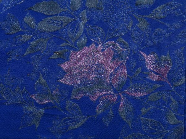 Photo6: 5417T04z920 Vintage Japanese Kimono Silk KOMON Flower Oriental blue (6)