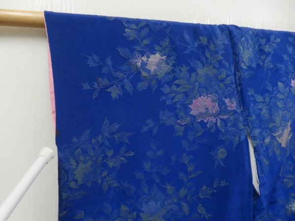 Photo8: 5417T04z920 Vintage Japanese Kimono Silk KOMON Flower Oriental blue (8)