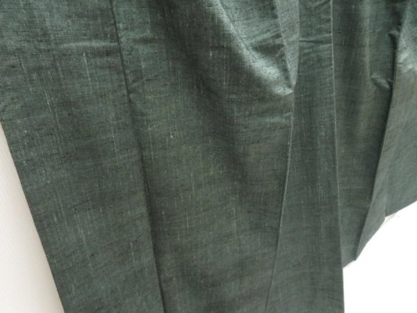 Photo3: 5417T05z810 Vintage Japanese Kimono Silk TSUMUGI Plain Green-Gray (3)