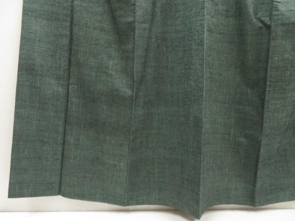 Photo4: 5417T05z810 Vintage Japanese Kimono Silk TSUMUGI Plain Green-Gray (4)