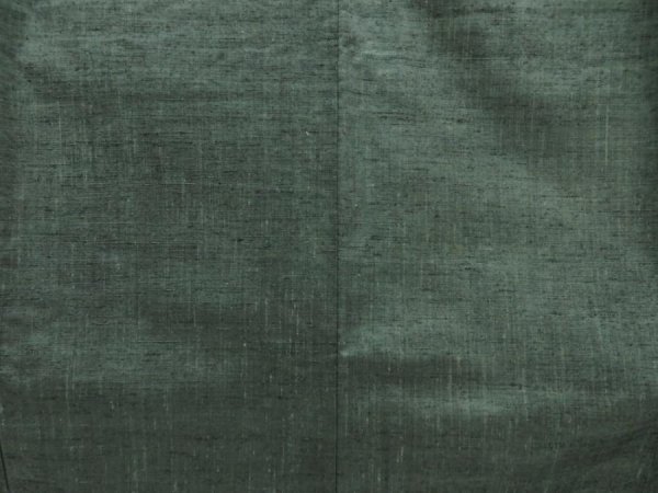 Photo5: 5417T05z810 Vintage Japanese Kimono Silk TSUMUGI Plain Green-Gray (5)