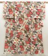 Photo1: 5417T06z860 Vintage Japanese Kimono Silk KOMON Peony Off-white (1)