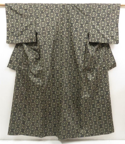 Photo1: 5417T07z660 Vintage Japanese Kimono Silk TSUMUGI  Black (1)