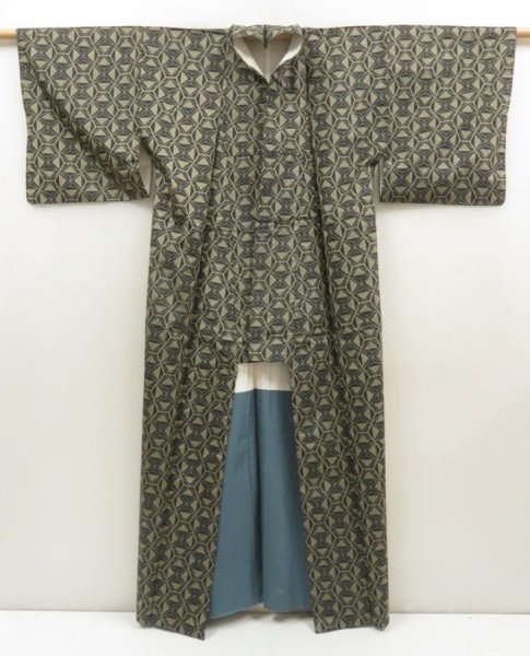 Photo8: 5417T07z660 Vintage Japanese Kimono Silk TSUMUGI  Black (8)