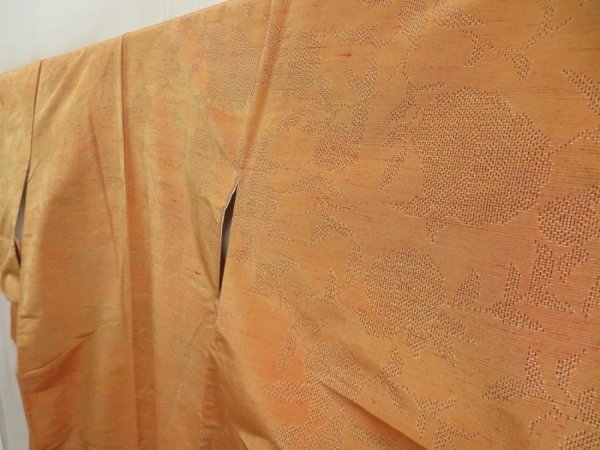 Photo2: 5417T08z750 Vintage Japanese Kimono Silk TSUMUGI Flower Cream-Orange (2)