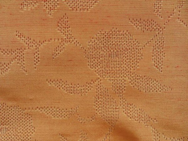 Photo6: 5417T08z750 Vintage Japanese Kimono Silk TSUMUGI Flower Cream-Orange (6)