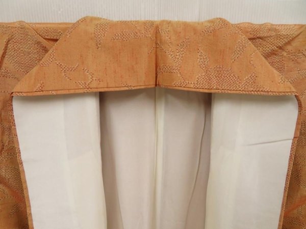 Photo7: 5417T08z750 Vintage Japanese Kimono Silk TSUMUGI Flower Cream-Orange (7)