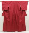 Photo1: 5417T09z770 Vintage Japanese Kimono Silk TSUMUGI  Dark red (1)