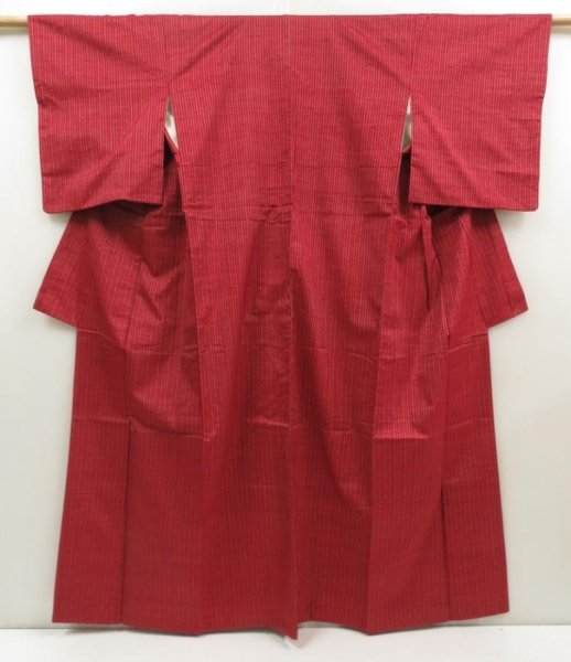 Photo1: 5417T09z770 Vintage Japanese Kimono Silk TSUMUGI  Dark red (1)