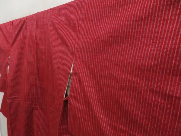 Photo2: 5417T09z770 Vintage Japanese Kimono Silk TSUMUGI  Dark red (2)