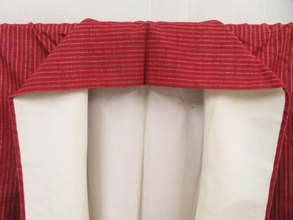 Photo7: 5417T09z770 Vintage Japanese Kimono Silk TSUMUGI  Dark red (7)