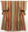 Photo1: 5417T12z910 Vintage Japanese Kimono Silk TSUMUGI Stripe Light brown (1)