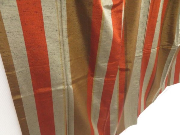 Photo3: 5417T12z910 Vintage Japanese Kimono Silk TSUMUGI Stripe Light brown (3)