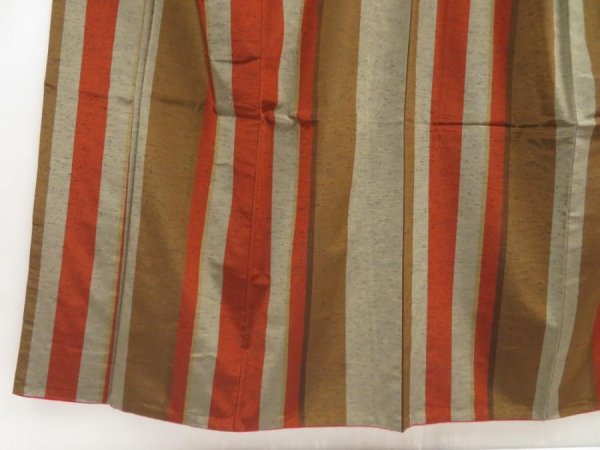 Photo4: 5417T12z910 Vintage Japanese Kimono Silk TSUMUGI Stripe Light brown (4)