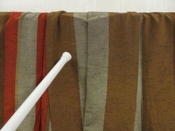 Photo8: 5417T12z910 Vintage Japanese Kimono Silk TSUMUGI Stripe Light brown (8)