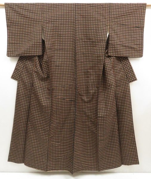 Photo1: 5417T13z820 Vintage Japanese Kimono Silk TSUMUGI  Black (1)