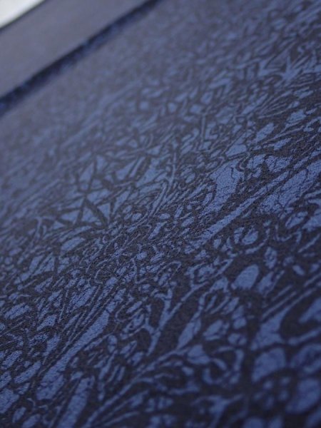 Photo4: 3H02z70  Japanese Kimono Silk  FABRIC Flowers Indigo 44.9x14.8 (4)