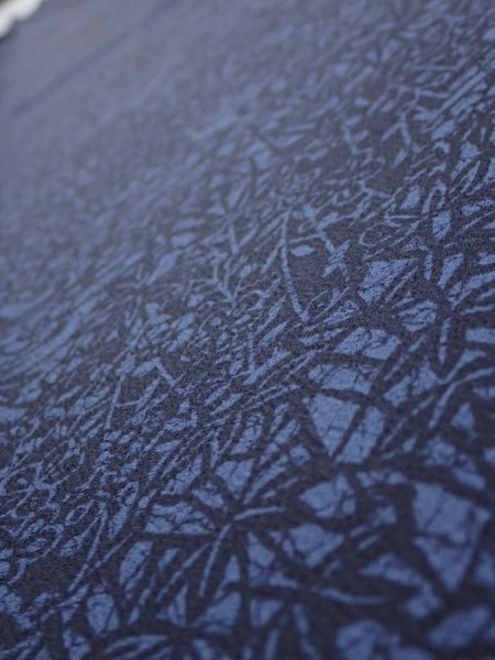 Photo4: 3H07z40  Japanese Kimono Silk  FABRIC Flowers Indigo 55.1x7.5 (4)