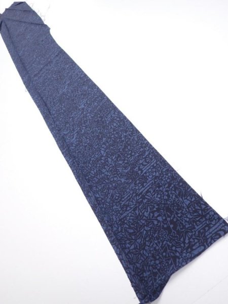Photo5: 3H07z40  Japanese Kimono Silk  FABRIC Flowers Indigo 55.1x7.5 (5)