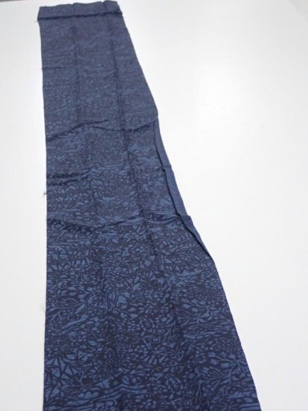Photo3: 3H09z50  Japanese Kimono Silk  FABRIC Flowers Indigo 66.9x7.3 (3)