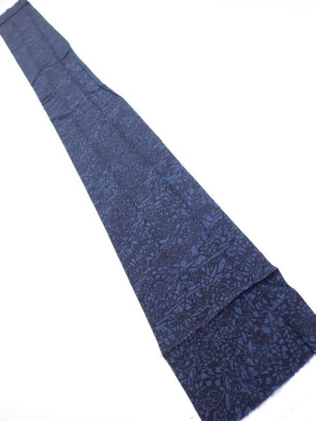 Photo5: 3H09z50  Japanese Kimono Silk  FABRIC Flowers Indigo 66.9x7.3 (5)