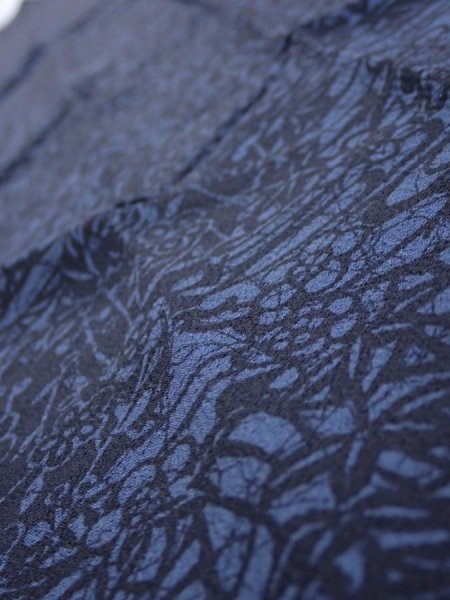 Photo5: 3H10z30  Japanese Kimono Silk  FABRIC Flowers Indigo 35.4x7.3 (5)