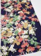 Photo2: 3H01z60  Japanese Kimono Silk  FABRIC Plum branch Dark navy 42.1x14.0 (2)