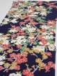 Photo3: 3H01z60  Japanese Kimono Silk  FABRIC Plum branch Dark navy 42.1x14.0 (3)