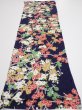 Photo5: 3H01z60  Japanese Kimono Silk  FABRIC Plum branch Dark navy 42.1x14.0 (5)