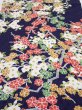 Photo1: 3H02z60  Japanese Kimono Silk  FABRIC Plum branch Dark navy 42.5x14.0 (1)