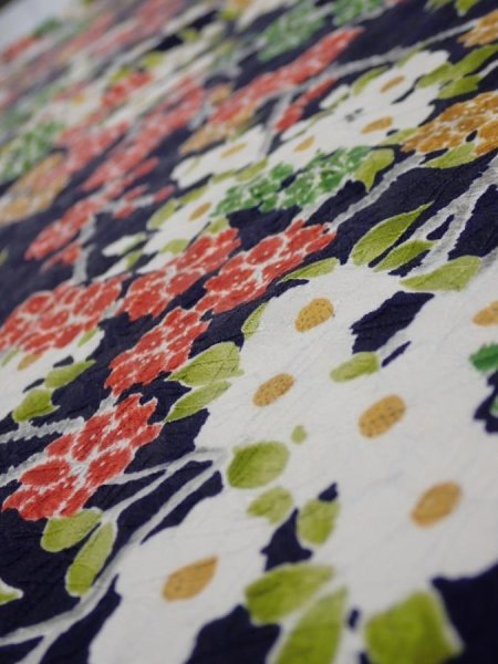 Photo4: 3H02z60  Japanese Kimono Silk  FABRIC Plum branch Dark navy 42.5x14.0 (4)