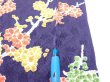 Photo6: 3H03z90  Japanese Kimono Silk  FABRIC Plum branch Dark navy 63.8x14.0 (6)