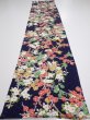 Photo5: 3H04z90  Japanese Kimono Silk  FABRIC Plum branch Dark navy 63.0x14.0 (5)