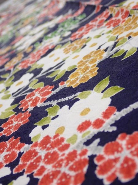 Photo4: 3H07z50  Japanese Kimono Silk  FABRIC Plum branch Dark navy 57.5x7.5 (4)