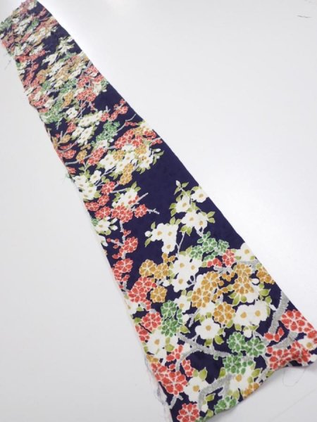Photo5: 3H07z50  Japanese Kimono Silk  FABRIC Plum branch Dark navy 57.5x7.5 (5)