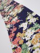 Photo1: 3H08z50  Japanese Kimono Silk  FABRIC Plum branch Dark navy 57.5x7.5 (1)