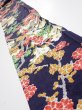 Photo1: 3H09z50  Japanese Kimono Silk  FABRIC Plum branch Dark navy 81.1x6.3 (1)