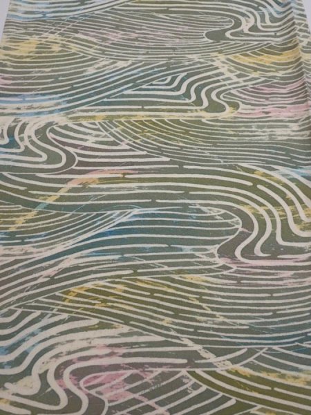 Photo1: 3H01z60  Japanese Kimono Silk  FABRIC Wave Olive 45.7x14.2 (1)