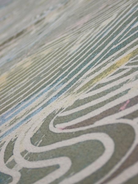 Photo4: 3H02z60  Japanese Kimono Silk  FABRIC Wave Olive 45.7x14.2 (4)