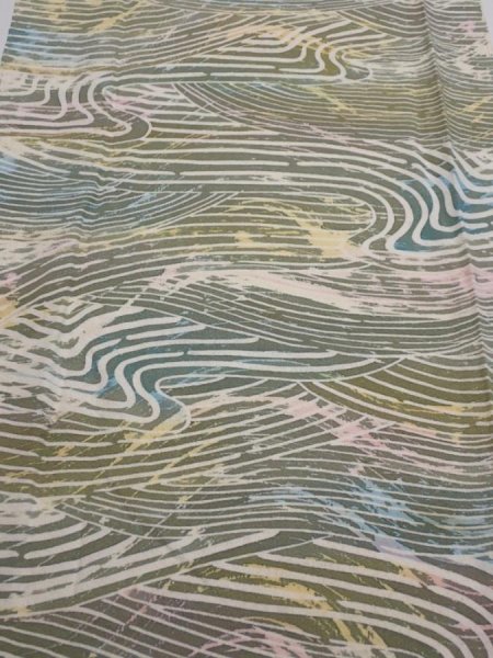 Photo1: 3H03z90  Japanese Kimono Silk  FABRIC Wave Olive 64.6x14.0 (1)