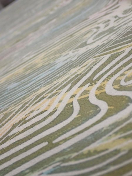 Photo4: 3H04z90  Japanese Kimono Silk  FABRIC Wave Olive 64.6x14.0 (4)