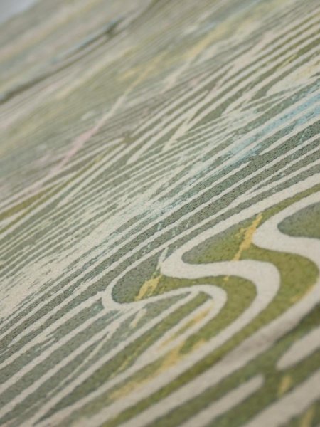 Photo4: 3H06z60  Japanese Kimono Silk  FABRIC Wave Olive 41.7x14.0 (4)