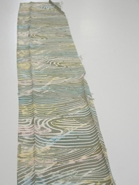 Photo3: 3H08z50  Japanese Kimono Silk  FABRIC Wave Olive 55.9x7.3 (3)