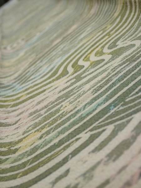 Photo4: 3H08z50  Japanese Kimono Silk  FABRIC Wave Olive 55.9x7.3 (4)