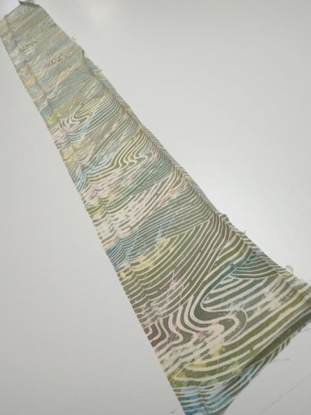 Photo5: 3H08z50  Japanese Kimono Silk  FABRIC Wave Olive 55.9x7.3 (5)