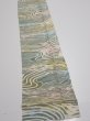 Photo2: 3H09z60  Japanese Kimono Silk  FABRIC Wave Olive 81.9x6.7 (2)