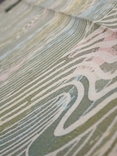 Photo4: 3H09z60  Japanese Kimono Silk  FABRIC Wave Olive 81.9x6.7 (4)