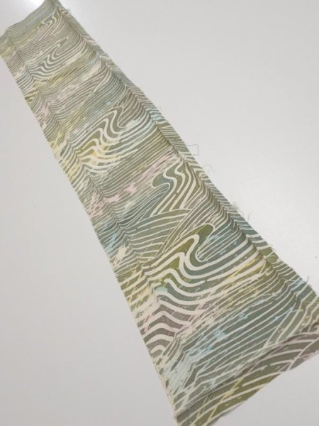 Photo1: 3H10z30  Japanese Kimono Silk  FABRIC Wave Olive 33.9x6.5 (1)