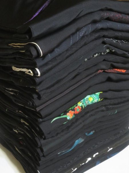 Photo1: RHG01z14  Japanese Kimono Silk BLACK HAORI 25pcs FREE SHIPPING (1)